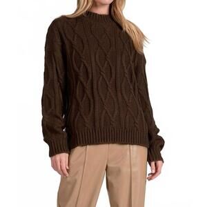 NEW ELAN crewneck cable sweater in brown